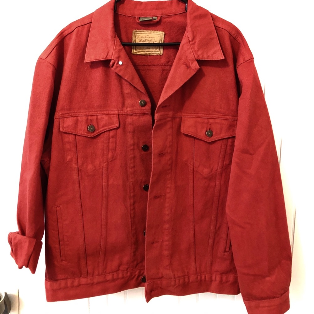 Large original red Calvin Klein denim jacket